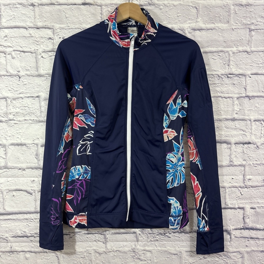Tommy Bahama Women's M Rash Guard Island Active Graphic Tropical Full Zip Pocket